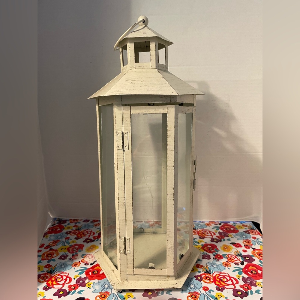 Cream Metal/Glass Lantern Home Accent - Picture 5 of 7
